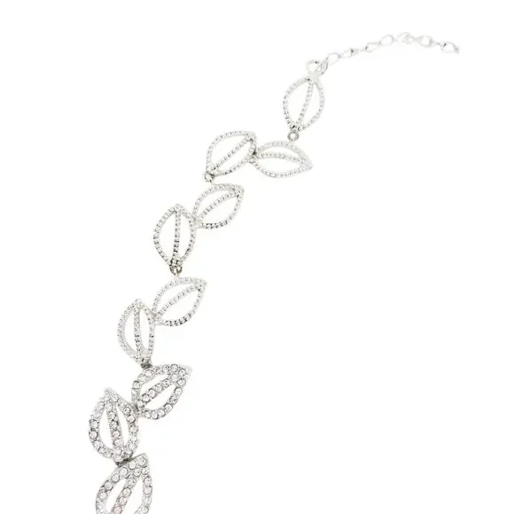 Elegant Rhinestone & Acrylic Pearl Silver Floral Necklace - Picture 5 of 6